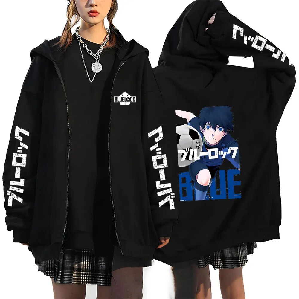 Jaket Jacket Resleting Anime Blue Lock Printed Hoodie Unisex Zipper Jacket