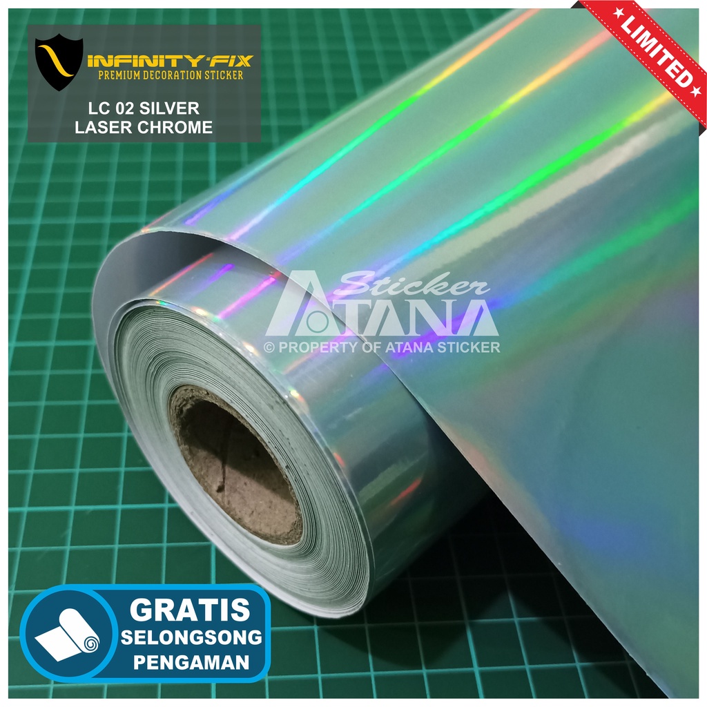 Skotlet Laser Chrome Scotlet Hologram Pelangi Silver Hitam Dark Grey Stiker Lembayung Rainbow Crome 