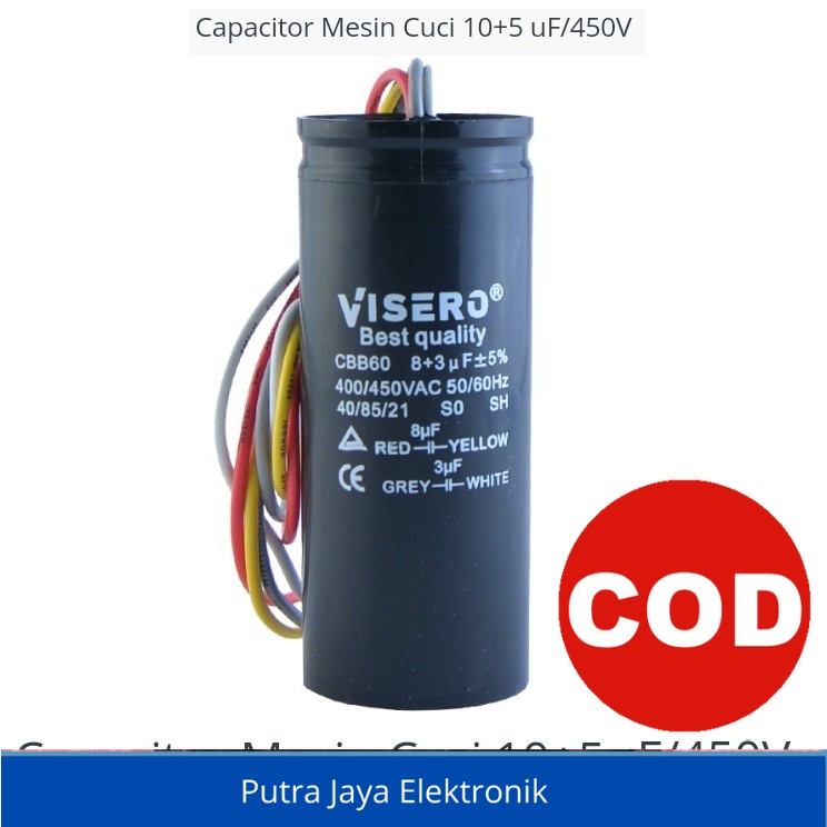 kapasitor mesin cuci 5 + 10uf 450v Visero
