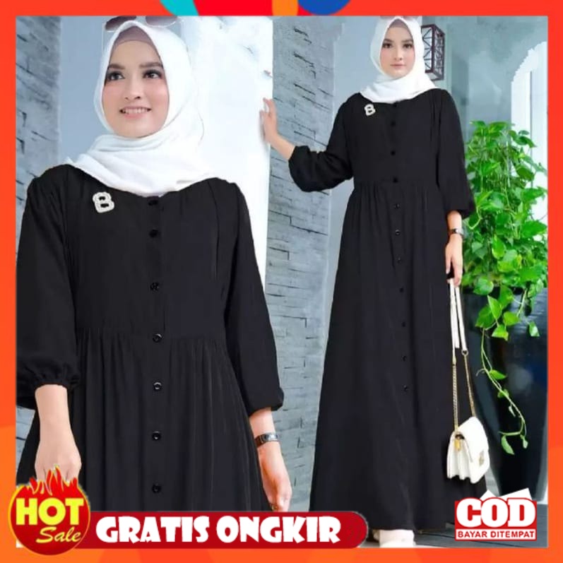 KAIN ADEM HALUS TEBAL / Gamis Polos Full Kancing Depan Hidup - Gamis Kancing Jumbo - Gamis Polos Toy