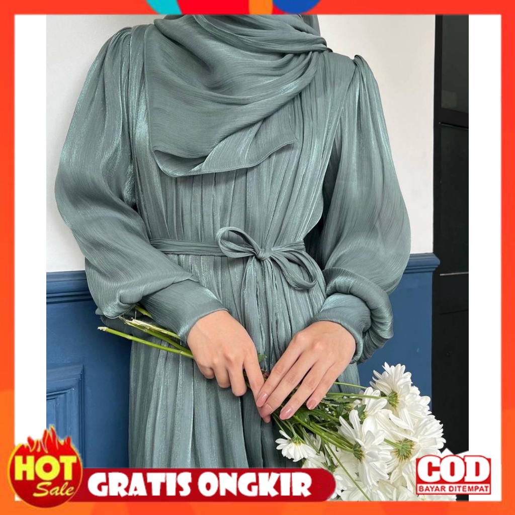 KAIN ADEM HALUS TEBAL / Evolvere - Amber Dress Shimmer Pakaian Muslim Wanita Dress Gamis Free Belt