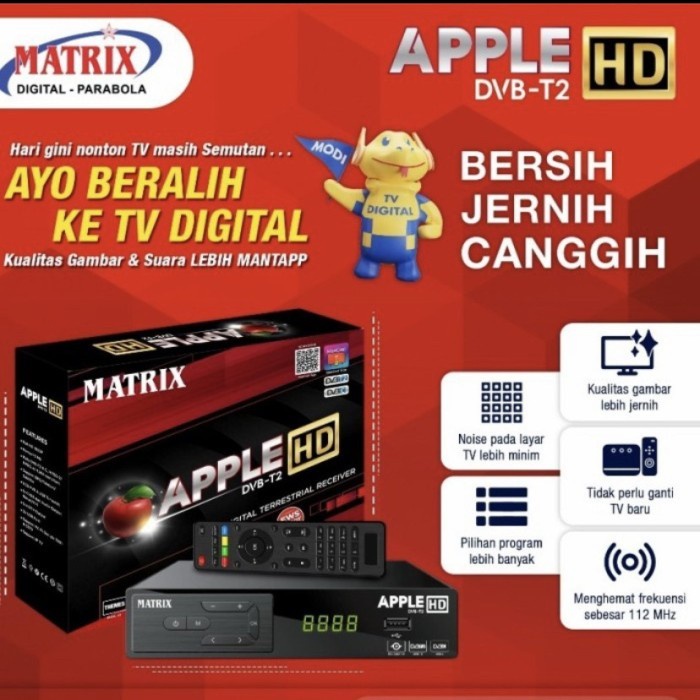 SET TOP BOX MATRIX APLLE MERAH KUNING STB SIARAN TV DIGITAL DTB T2 - Matrix - Kuning, STB - RCA