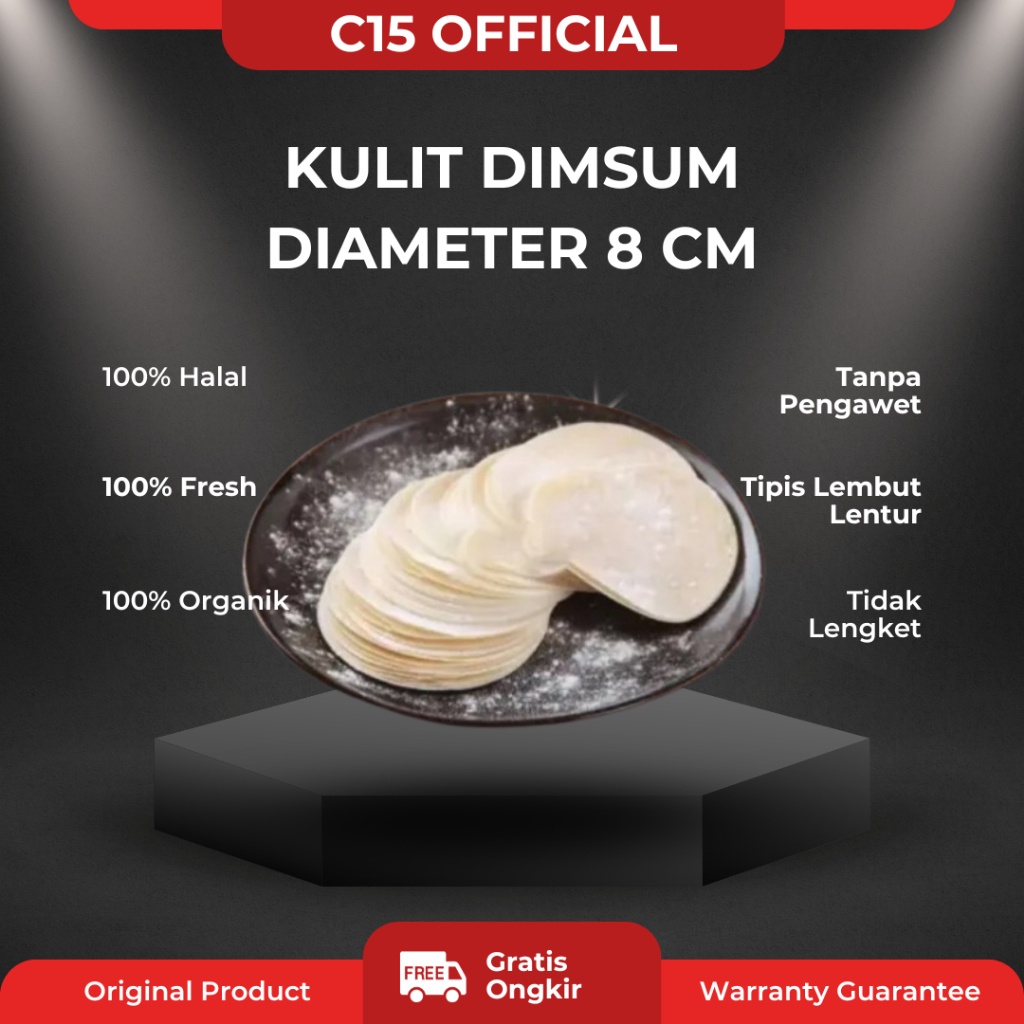 

1KG muat 400pcs - Kulit Dimsum Tipis Halal Lembut Anti Lengket Diameter 8cm Siomay Gyoza Pangsit dll