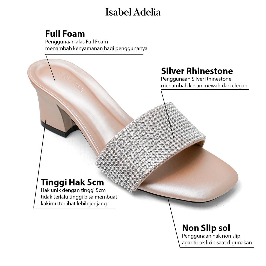 Isabel Adelia CALLA Block Heels Slop Wanita Hitam Latte Silver