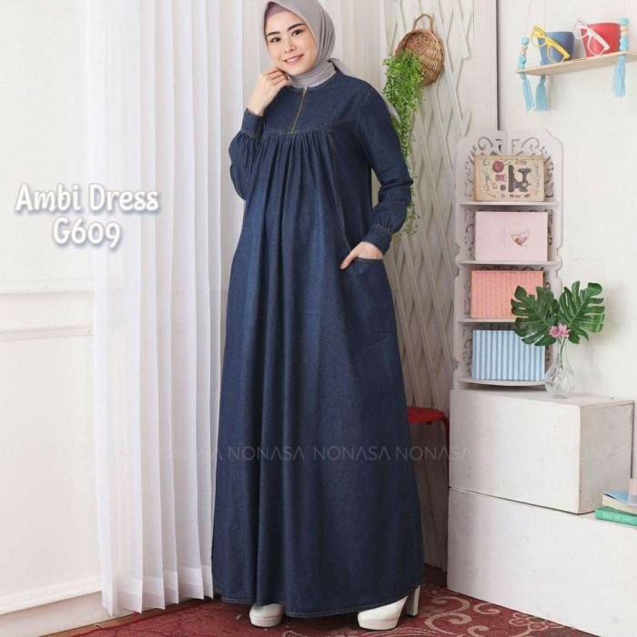 best -Gamis Jeans Elena Size S M L XL XXL / Dress / Baju Muslim / Pakaian Wa - blue black, S