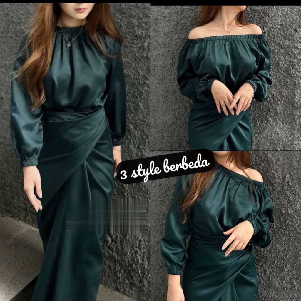 Lebaran Dress Muslim Dress Kondangan Satin Lebaran Eliana Ikat Sabrina Gaun Kondangan Dress Bridesma