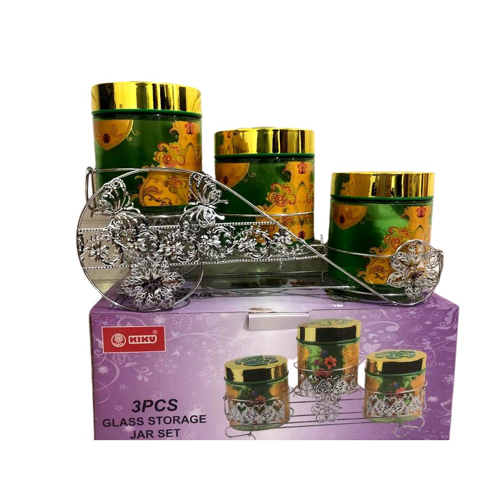 VV - Toples Kaca Mayer 3 In 1 Kiku / Toples Lebaran Bahan Kaca 1 Set