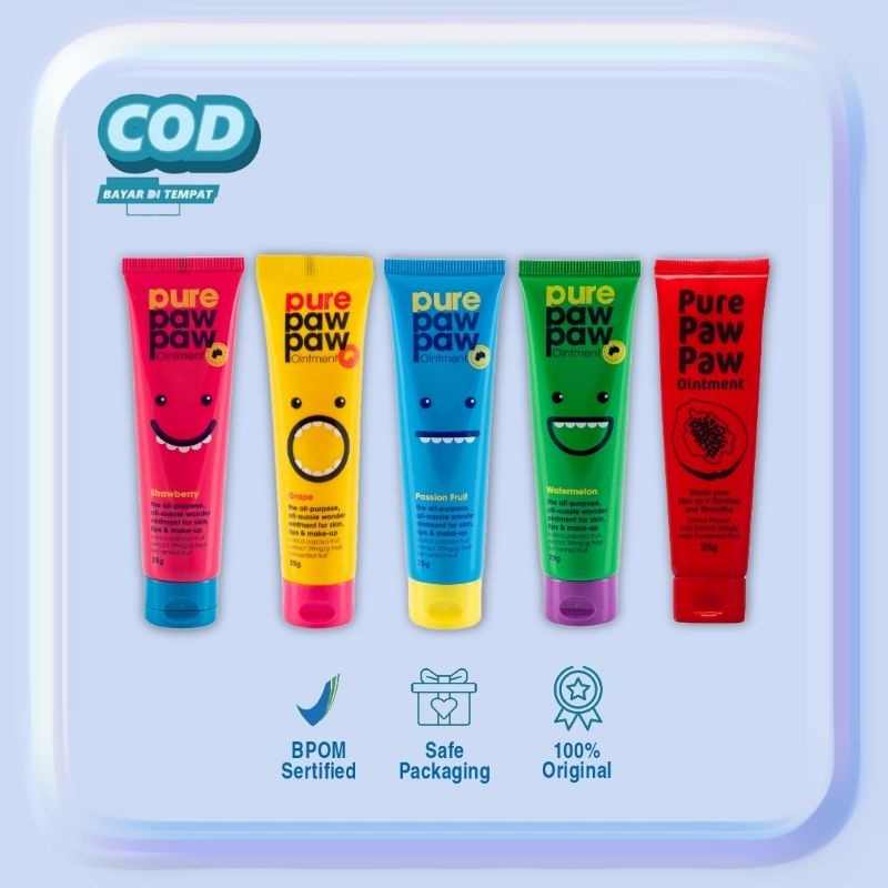 COD Pure Paw Paw Ointment Lip Balm 25gr Pawpaw Original Strawberry Grape Passion Fruit Watermelon Pe