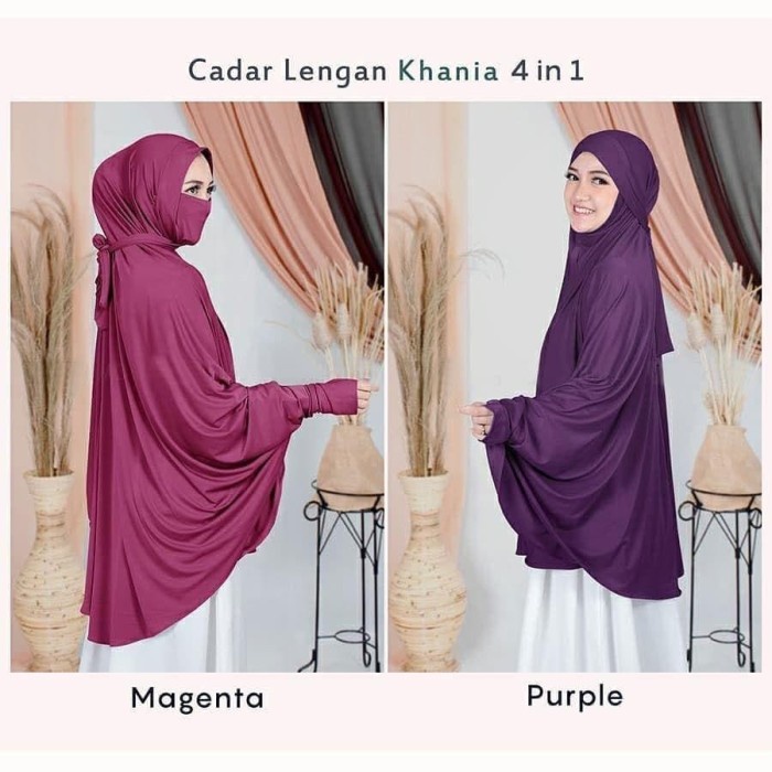 Hijab Jilbab Khimar Syari Cadar Lengan Tangan Panjang Khania 4in1 - Purple