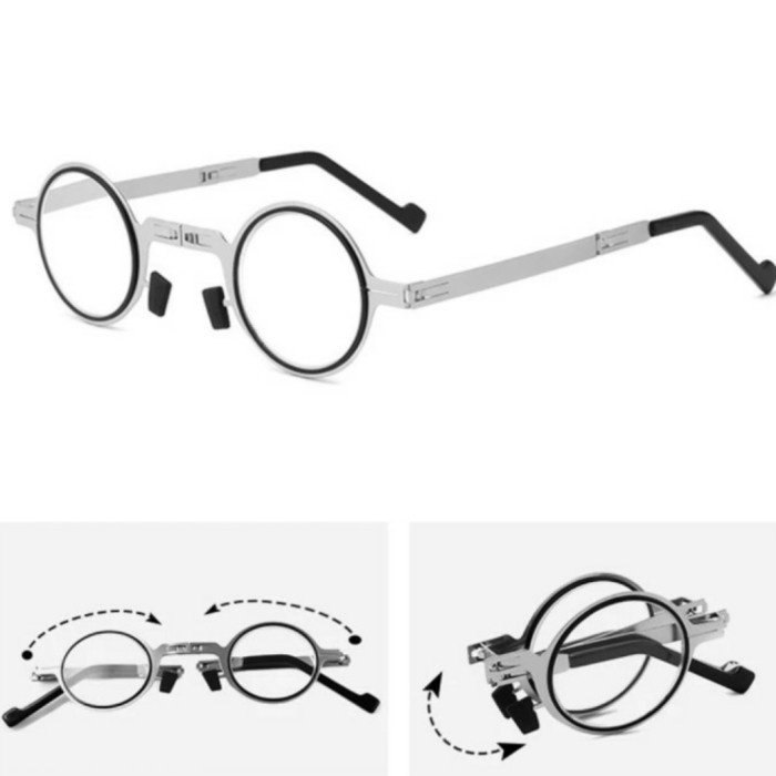 Kacamata Baca Plus Anti Radiasi Titanium Lipat Auto Focus Model Bulat