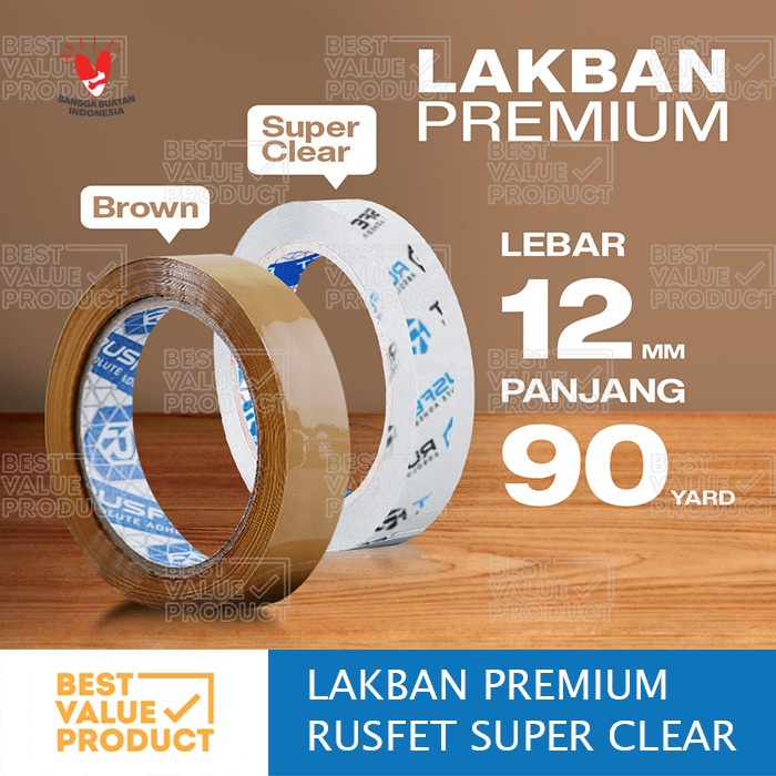 

Lakban RUSFET Premium Super Clear Ukuran 12 mm x 90 yard