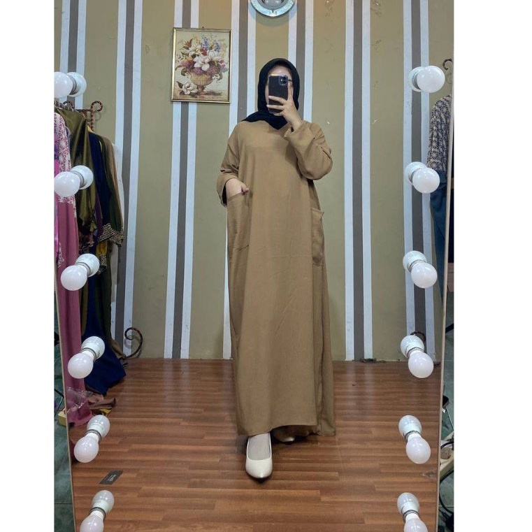 Nesya  Gamis Midi Dress Crinkle Ayunda Jumbo Saku Depan