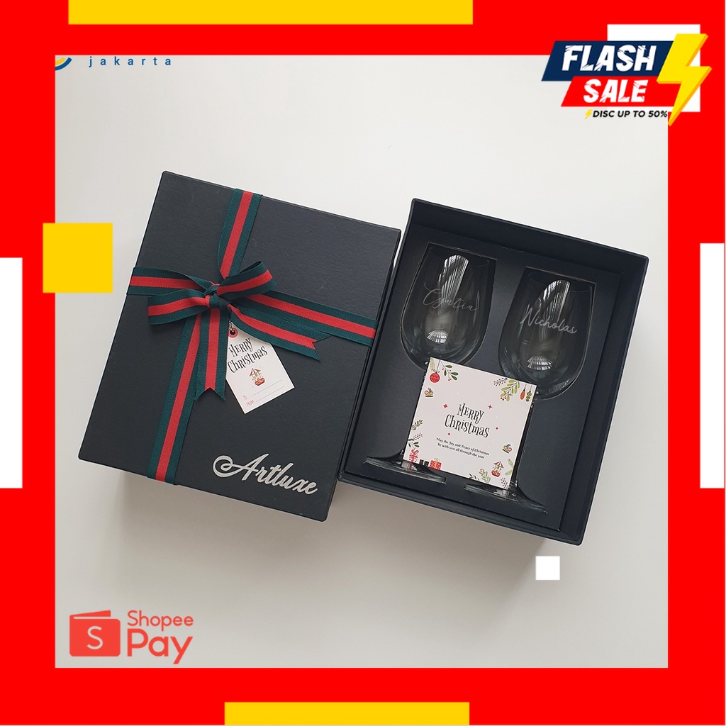 

12.12 SALE |Gift Set 2 Pcs Gelas Wine Grafir Custom Engraved Wine Glass Hampers Christmas Kado Natal Valentine Wedding Birthday Anniversary