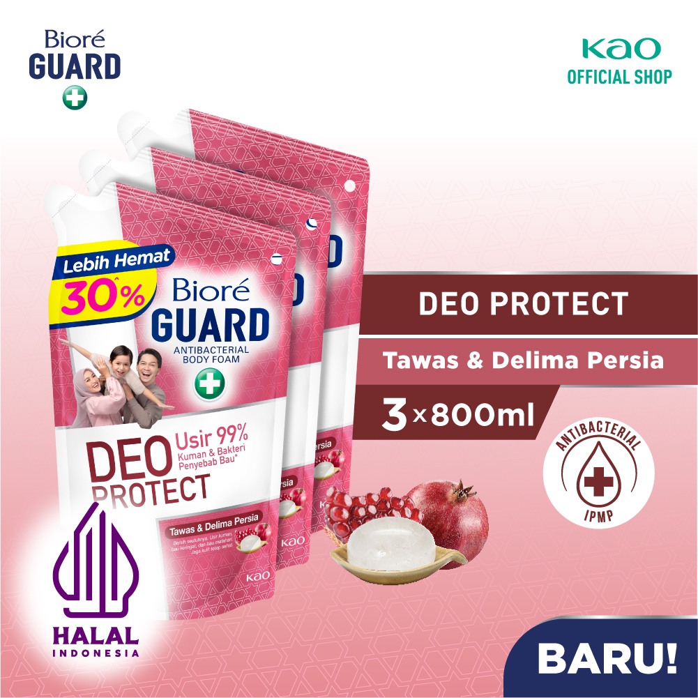 Biore Guard Deo Protect Sabun Mandi Cair Anti Bakteri Halal Tawas & Delima Persia Pouch 800ml Triple