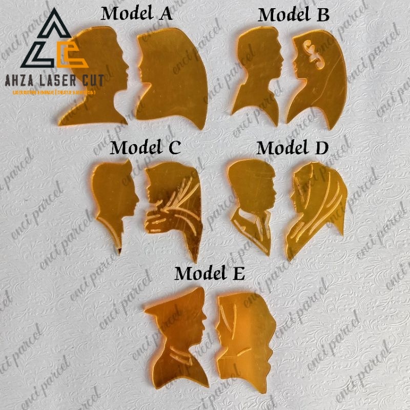 siluet kepala wajah hiasan mahar Bahan akrilik gold hitam triplek