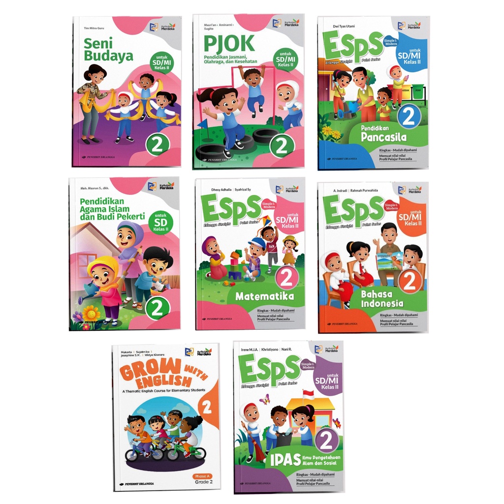 Buku Paket Kelas 2 SD ESPS PAI Grow With English  PJOK Erlangga Kurikulum Merdeka