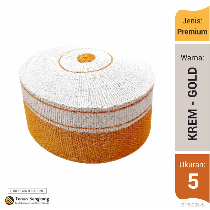 Songkok Peci Kopiah Recca Adat Khas Bugis Makassar Asli Seri Premium Krem-Gold STB-203