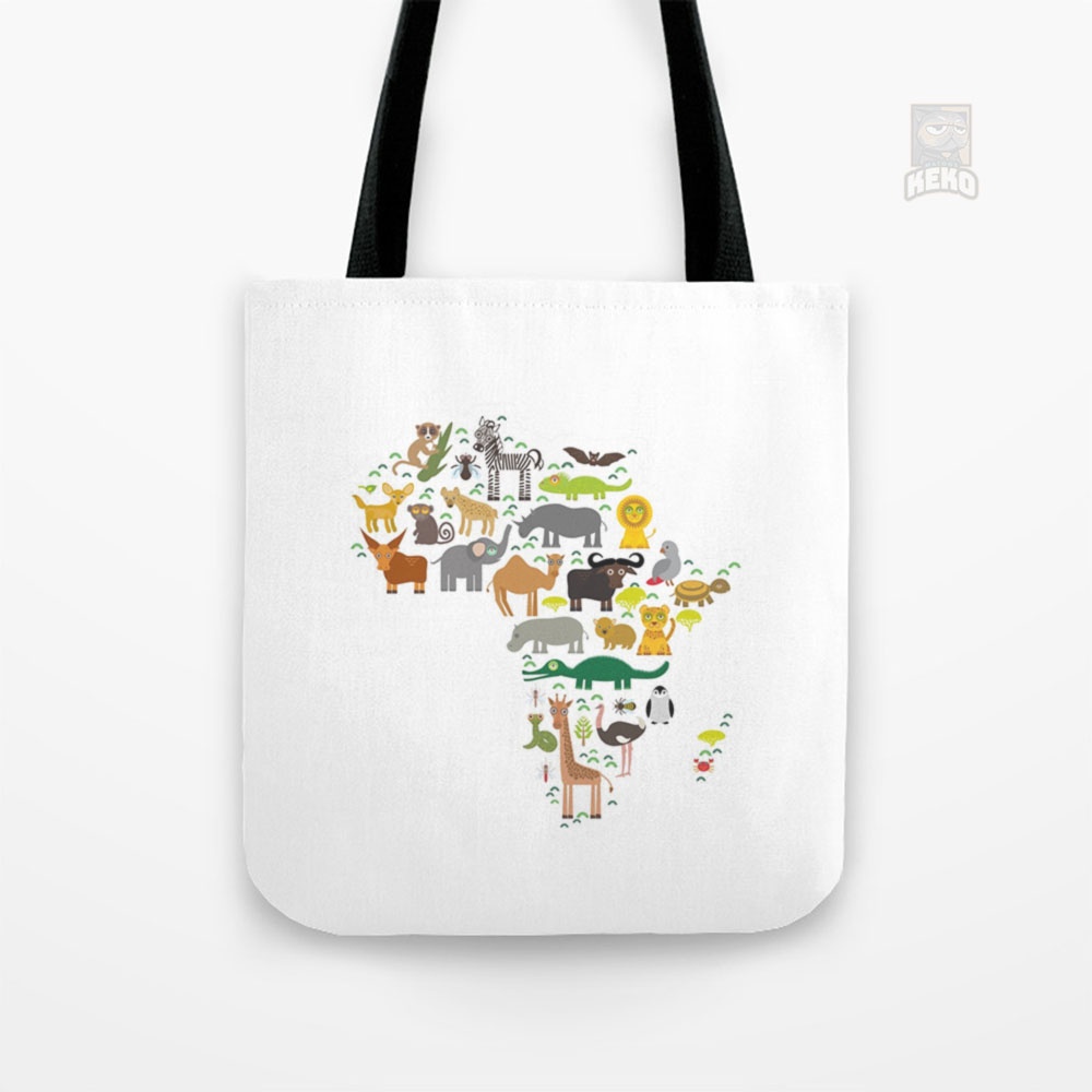 Tas Slempang | Tote Bag Kanvas Animal Africa parrot Hyena Rhinoceros Zebra Hippopotamus