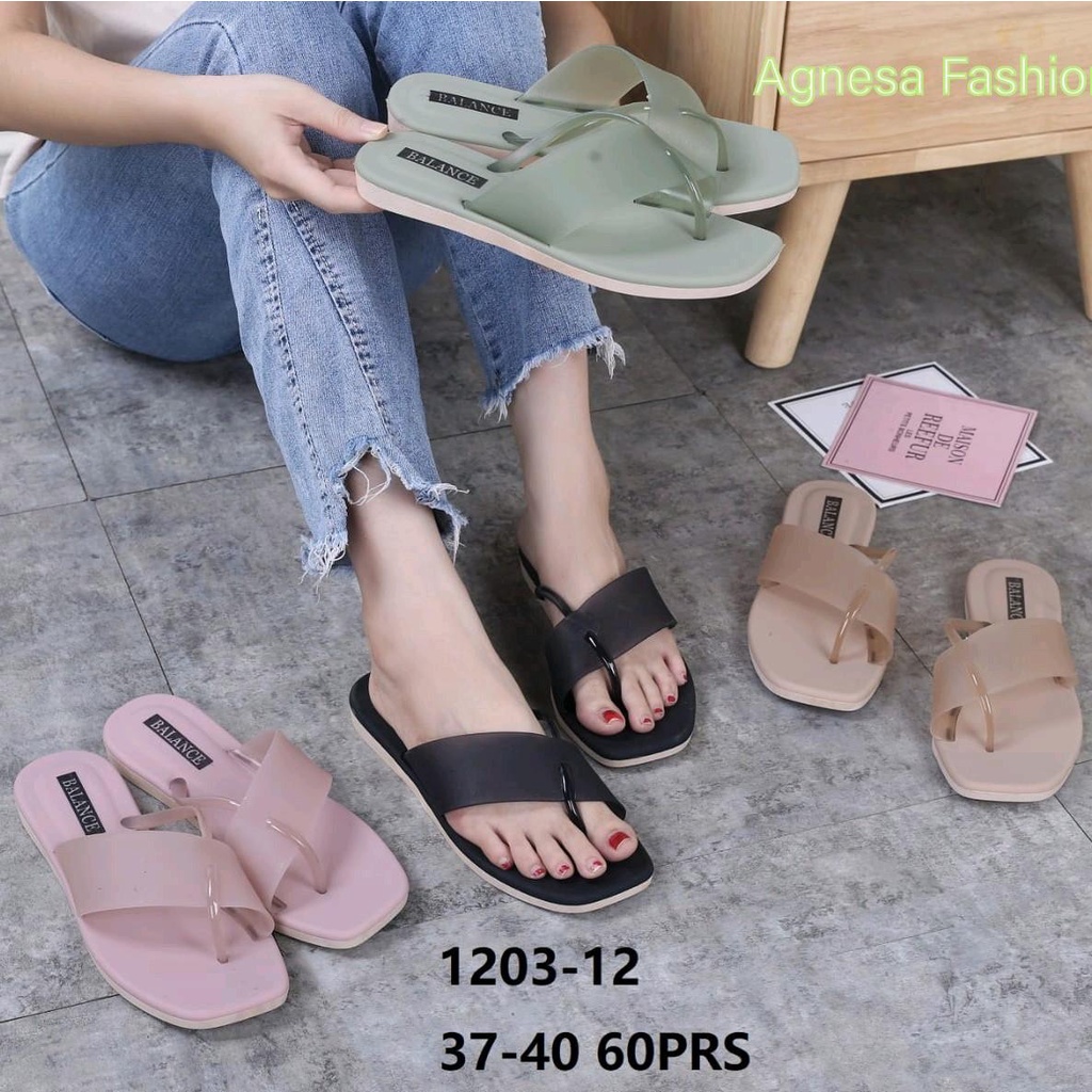 Sandal Jepit Wanita Karet Balance / Sandal Slop Flat jempol Wanita Jelly 1203 - 12