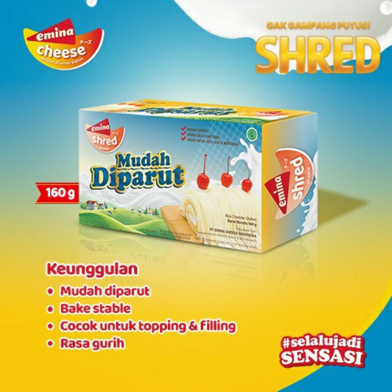 

EMINA CHEESE SHRED 160 GRAM / EMINA SHRED / KEJU EMINA MUDAH DIPARUT