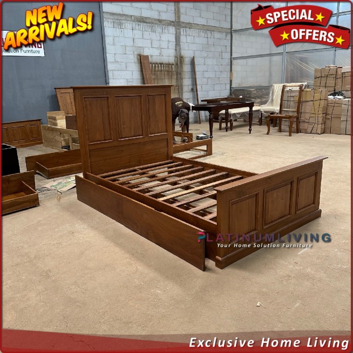 Tempat Tidur Jati Laci 2 Dipan Jati Laci Tempat Tidur Jati Minimalis - 120x200 Indonesian Furniture