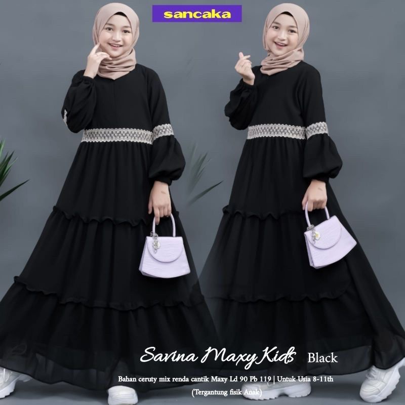 Gamis anak ceruty babydoll untuk usia 7~16 tahun Syari savina maxy kids