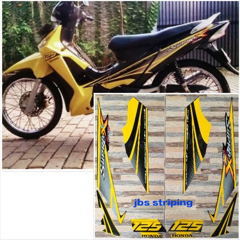 stiker supra 125 d striping  Honda Supra X 125 D kuning hitam tahun 2007 2008 list body supra 125d