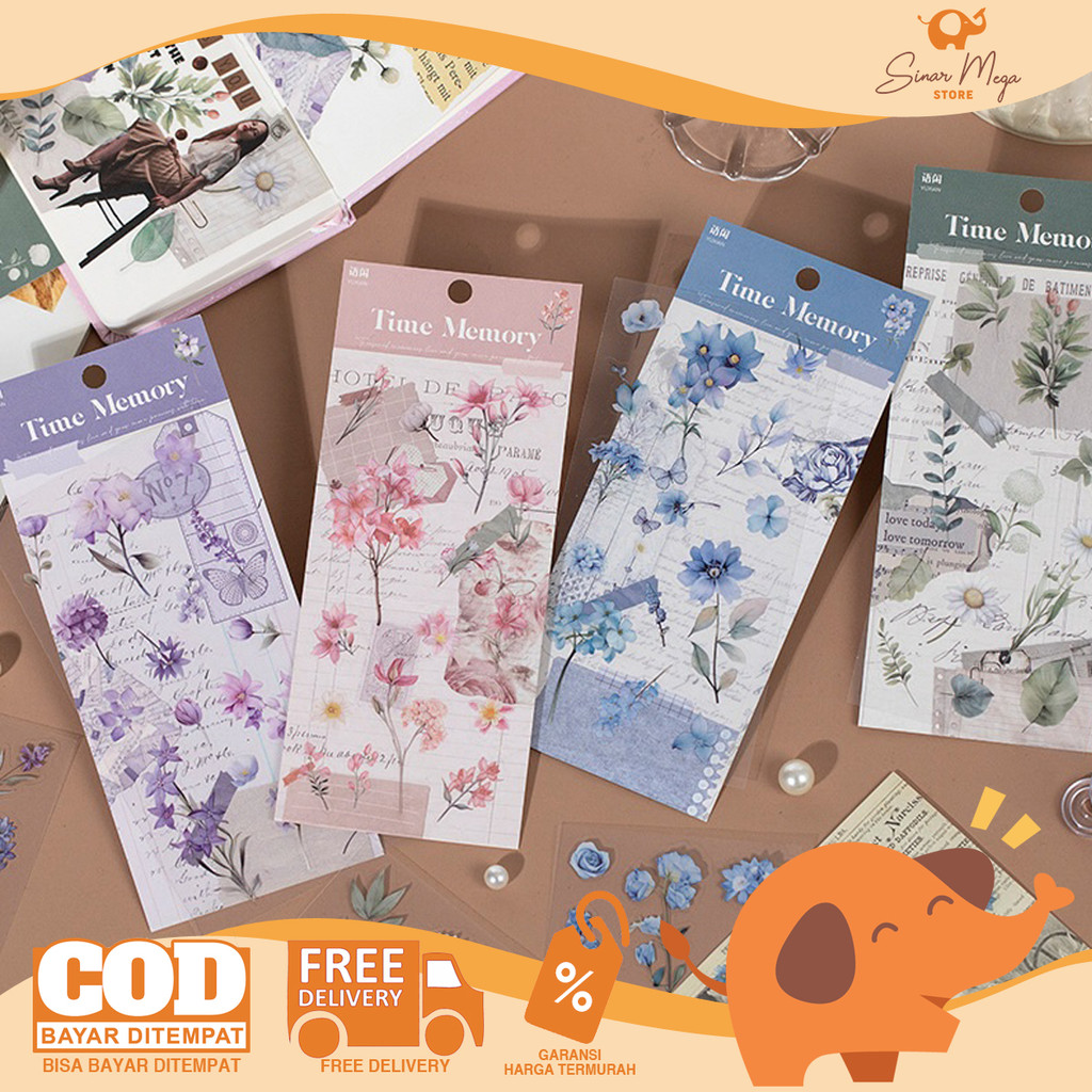 

PANMOMO Time Memory Flower Deco Stickers - Stiker Kiss-cut PET Anti Air Murah