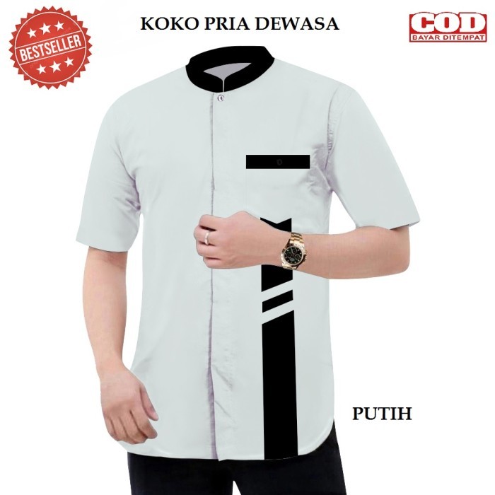 Baju koko pria dewasa baju dan bisa koko pendek  muslim pria dewasa  terbaru 2025 saat bagus - Putih