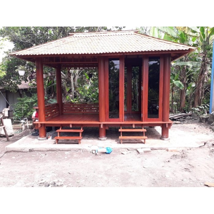 Gasebo dinding kaca, Gasebo glugu dinding kaca, Gasebo rumah kayu