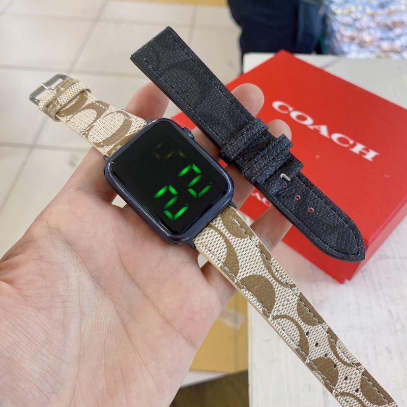 Promo Paket Tali+Box  Jam Tangan Wanita Coach Digital Led Touch Screen Watch Tali Kulit