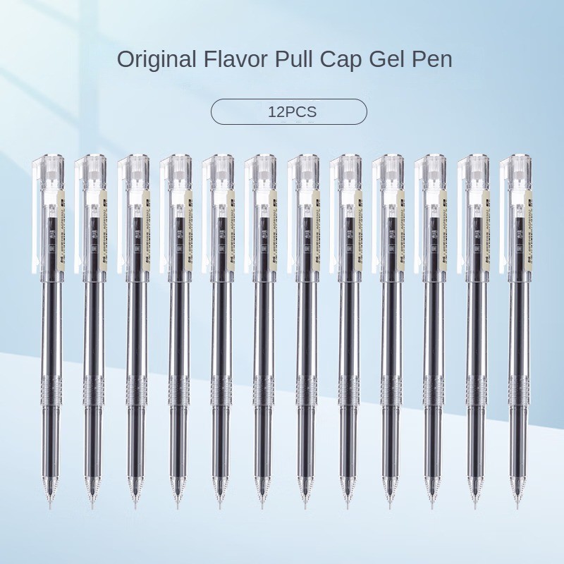 

M&G 0.5mm 12pcs/box Black Gel Pen Draw Cap Full Barrel Transparent Barrel Signature Pen Flavor Series Gel Pen