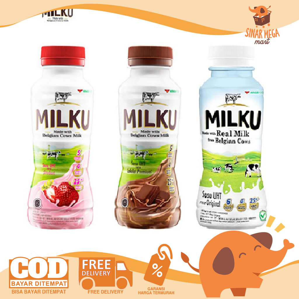 

MILKU Susu UHT Sapi Belgia Original/Coklat/Strawberry 200ml SATUAN Murah