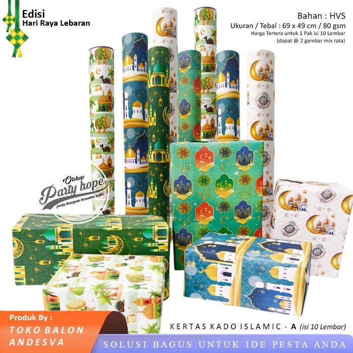 

isi 10 Kertas Kado Lebaran Islamic-A / bungkus kado Lebaran Ramadhan / kertas kado Lebaran Islamic