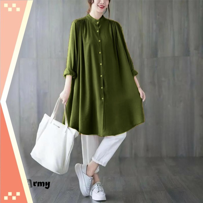 Tunik Premium Korean Style /Baju Tunik Wanita Korea LD 120 Jumbo Model Terbaru Kekinian GEYA - Army
