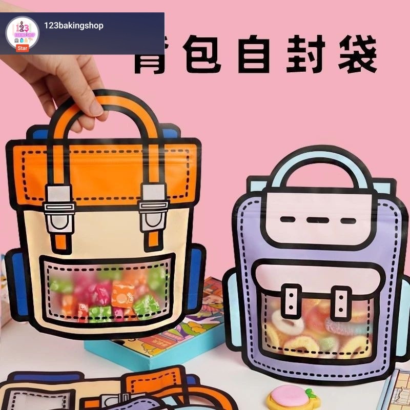

Satuan- Plastik ziplock goodiebag tas sekolah anak/ Plastik ziplock model tas hamper souvenir ultah anak