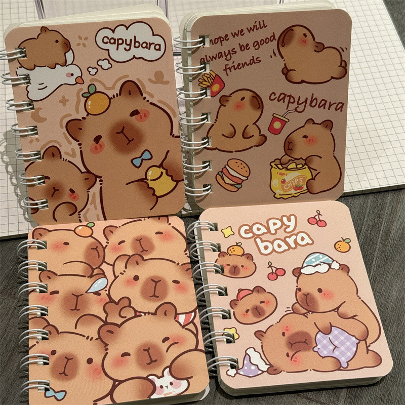 

1PC Cartoon Capybara A7 Coil Notebook Mini Pocket Stationery Notebook Journal Message Book Office Supplies Back To School Gift