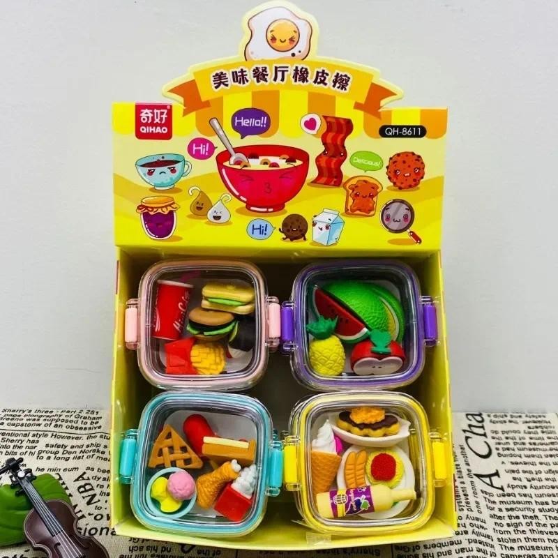 

1 Pcs/Set Creative Detachable Food Snack Lunch Box Eraser Set Play House Cartoon Eraser Student Prize Stationery Supplies