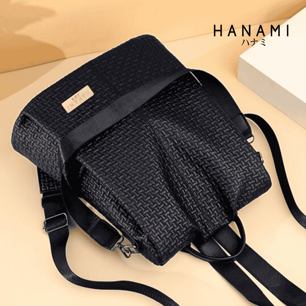 BIG SALE HANAMI Tas Ransel Wanita Kulit Premium Korea Cewek Sekolah Gendong Croco Hitam Maelis
