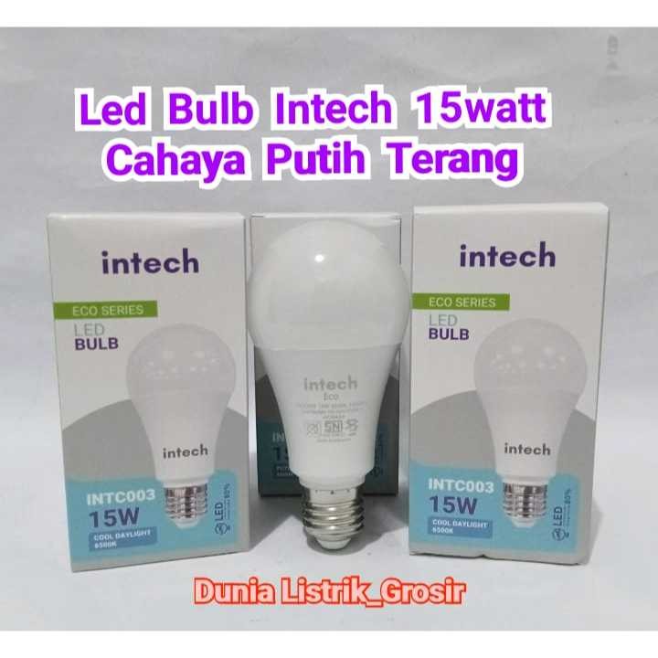 Lampu LED Bohlam Bulat Intech 15 Watt / Lampu Bohlam LED Cahaya Putih Super Terang SNI