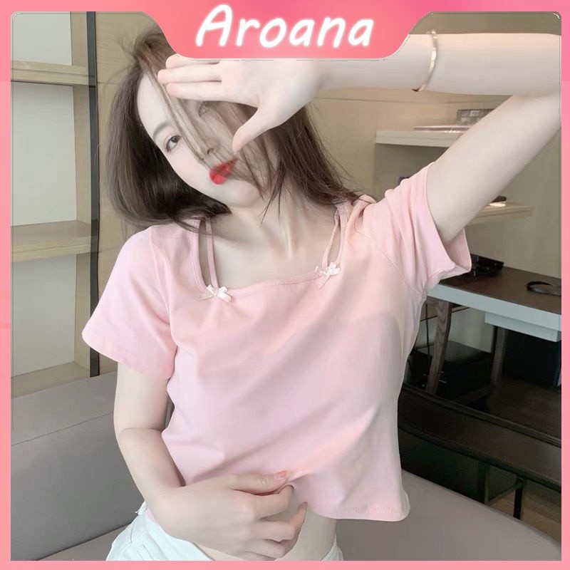 [ COD✅ ] Aroana 2023 Musim Panas Baru Gadis Panas Gaya Hyuna Merah Muda Kerah Persegi Lengan Pendek 