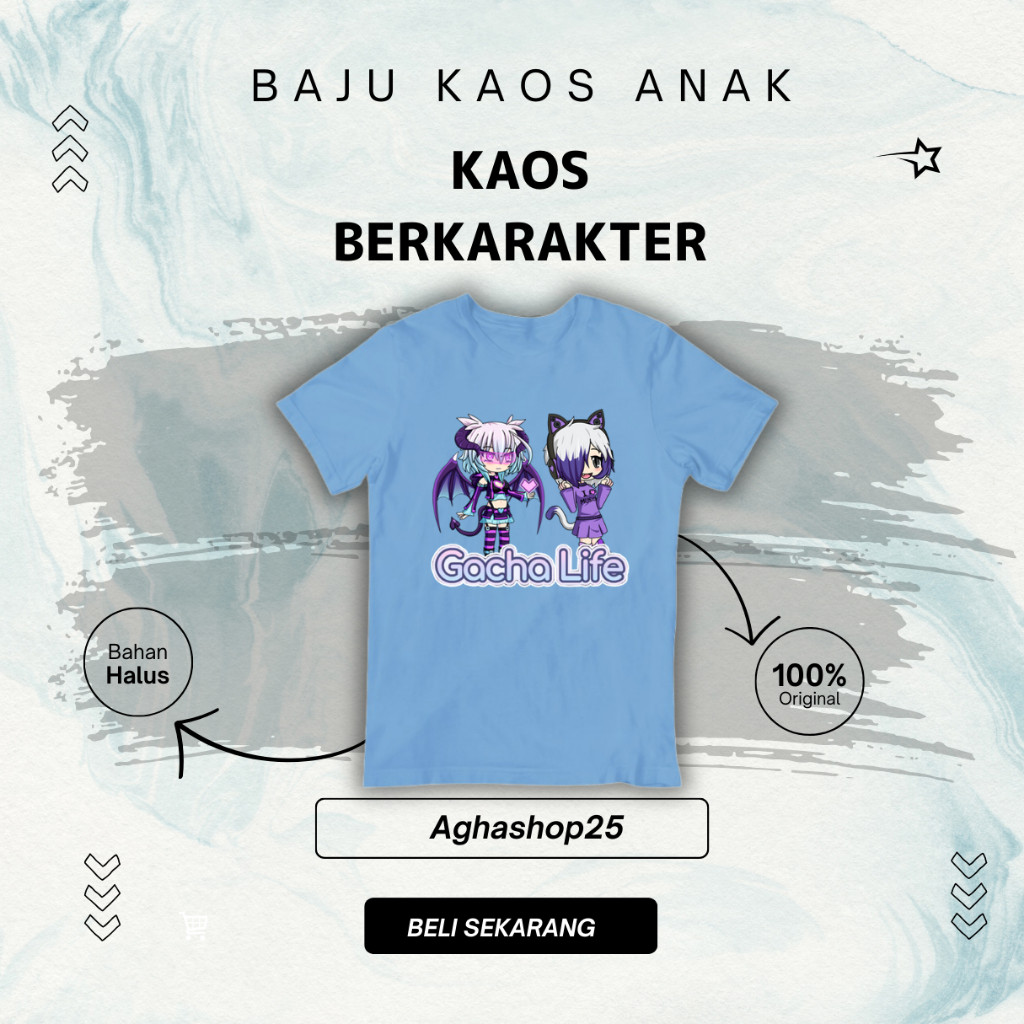 Baju Kaos Atasan Anak Lengan Pendek Karakter Gacha Life Quality premium UNISEX usia 1-10 Tahun