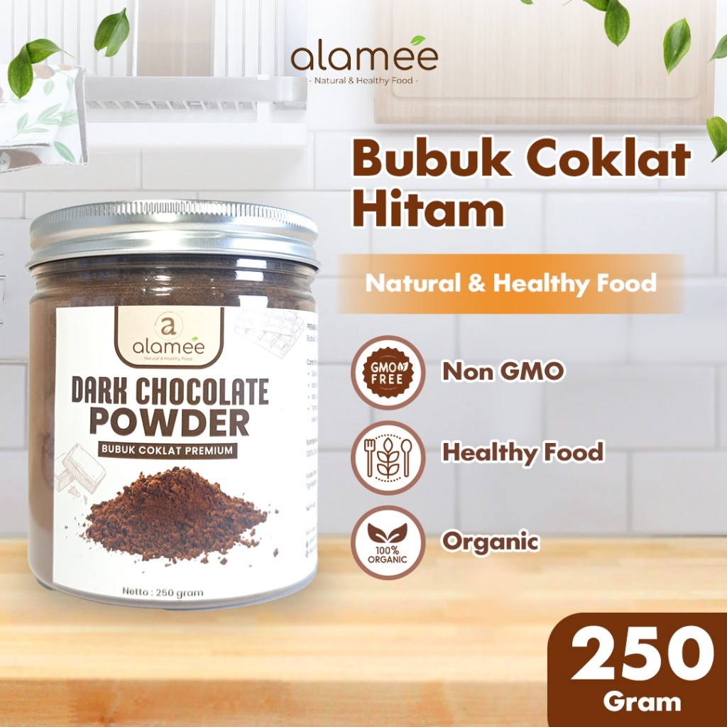 

ALAMEE Dark Chocolate Powder PREMIUM Minuman Bubuk Coklat Gluten Free Dark Cocoa Tanpa Gula 250gr