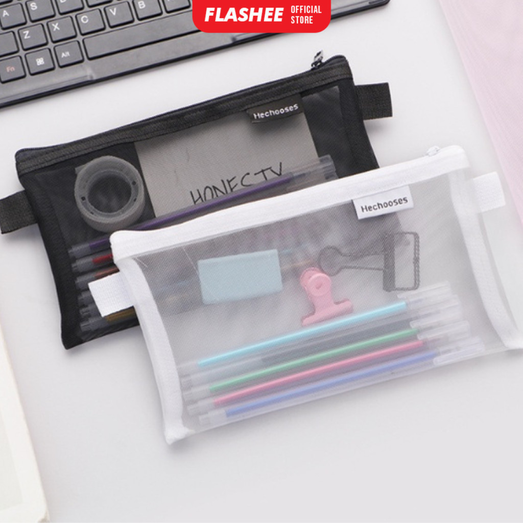 

Tempat Pensil Korean Style Jaring Kotak Organizer Pen Transparan Pouch Pensil Make Up Muat Banyak