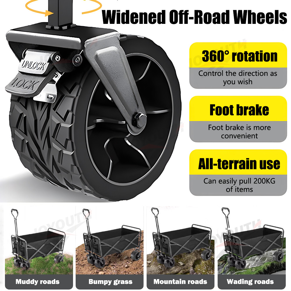 MK86KI JOY Troli Barang Outdoor Trolley Camp Wagon Keranjang Belanja Brake Troli Piknik Besar Roda B