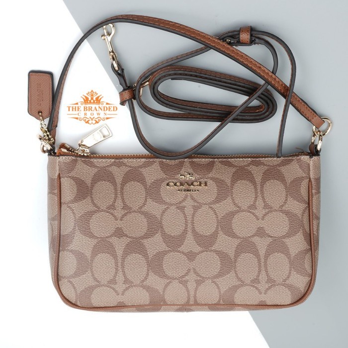 VS Tas Coach *58321* Signature Top Handle Pouch Khaki Saddle Vvs