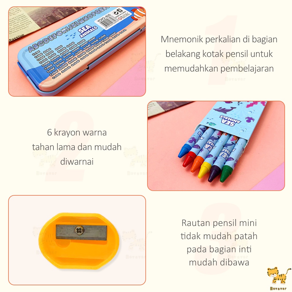 

H7Y ID Bevavar 6 In 1 Kotak pensil anak set Sekolah/Stationery Set Lengkap Alat Tulis Set Kotak