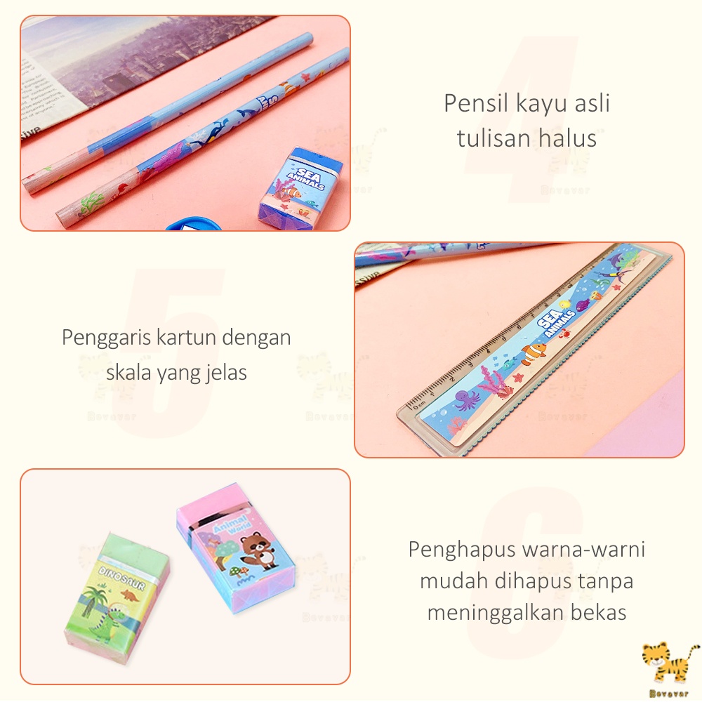 

Id Bevavar 6 In 1 Kotak Pensil Anak Set Sekolah/Stationery Set Lengkap Alat Tulis Set Kotak Pensil