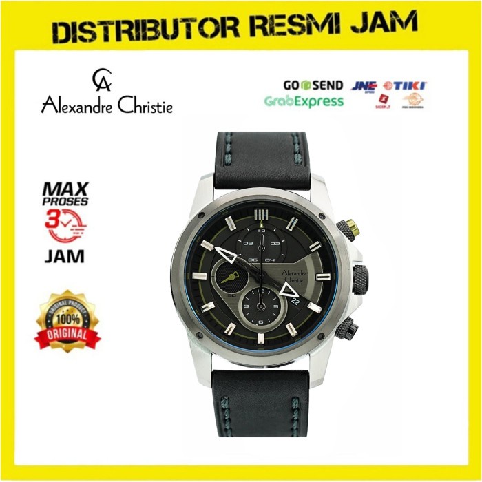 Jam Tangan Pria Alexandre Christie AC6593 AC 6593 Black Silver Leather