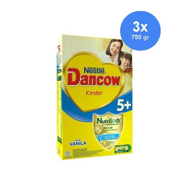Nestle Dancow 5+ Nutritods Susu Pertumbuhan Rasa Vanila 5-6 Tahun Box 750 gr x 3